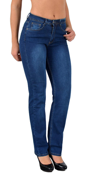 ESRA Damen Jeans Hose Damen Jeanshose gerader Schnitt Straight-Fit Jeans Damen High Waist bis Übergröße Große Größen G600