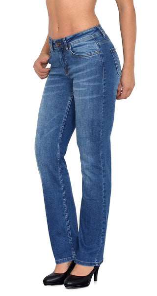 ESRA Damen Jeans Hose Damen Jeanshose gerader Schnitt Straight-Fit Jeans Damen High Waist bis Übergröße Große Größen G600