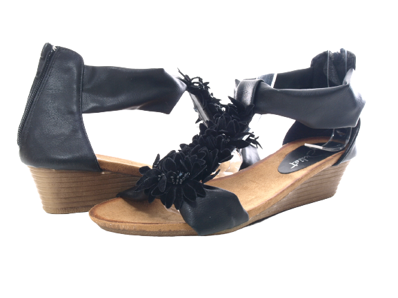 Damen Keilabsatz Sandalen Sommerschuhe Sandaletten Black # 73