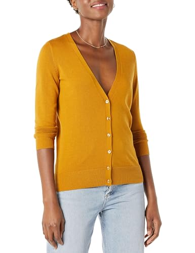 Amazon Essentials Damen Leichter Cardigan mit V-Ausschnitt (in Übergröße erhältlich), Senfgelb, XXL