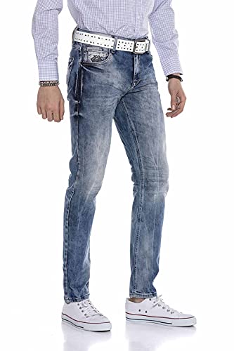 Cipo & Baxx Herren Jeans Hose Slim Fit Kontrastnaht Regular Denim Pants Freizeithose CD319 Blau W30 L32