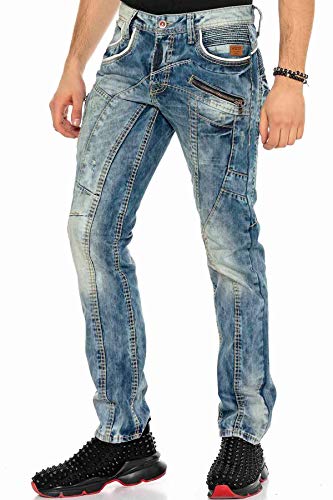 Cipo & Baxx Herren Jeanshose Destroyed Pants Freizeithose Biker Style Ripped Denim C-1150 W31 L34 Blau