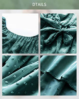 BebreezChic Kleid Damen Elegant Langarm Off Shoulder Einfarbig Swiss Dot Luftig Sommerkleid Minikleider Partykleid Strandkleid mit Gürtel, Grün XL