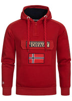 Geographical Norway Gymclass Men - Hoodie Herren mit Kapuze Zip Tasche Känguru Mann - Pullover Sweatshirt Warm Langarm - Hoody Männer Jungen Frühling Sommer Herbst Winter (Rot L)