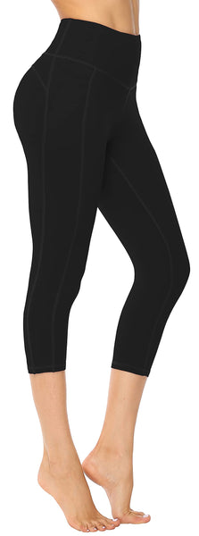 Persit Sport Leggings Damen 3/4, Capri Sporthose Sport Leggins Yoga-Hose für Damen Schwarz - 34 (Herstellergröße: XS)