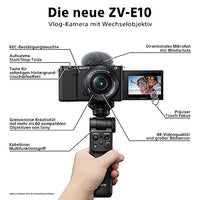 Sony Alpha ZV-E10 | APS-C spiegellose Wechselobjektiv-Vlog-Kamera (schwenkbarer Bildschirm für Vlogging, 4K-Video, Echtzeit-Augen-Autofokus), Schwarz