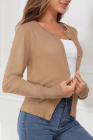 Newshows Damen Leichte Strickjacke Langarm Klassisch Rundhalsstrickjacke Casual Cardigan Strickmantel mit Knöpfen(Aprikose-01,Groß)