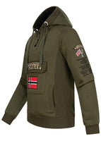 Geographical Norway Gymclass Men - Hoodie Herren mit Kapuze Zip Tasche Känguru Mann - Pullover Sweatshirt Warm Langarm - Hoody Männer Jungen Frühling Sommer Herbst Winter (Khaki L)