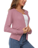 Newshows Damen Leichte Strickjacke Langarm Klassisch Rundhalsstrickjacke Casual Cardigan Strickmantel mit Knöpfen(Hellviolett,Groß)