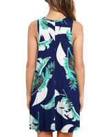 AUSELILY Shirt-Kleid für Damen Ärmelloses Sommer Strand Boho Blumenmuster Urlaubkleid(Print Blau,M)