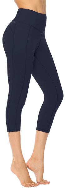 Persit Sport Leggings Damen 3/4, Capri Sporthose Sport Leggins Yoga-Hose für Damen Dunkelmarine - 34 (Herstellergröße: XS)