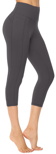 Persit Sport Leggings Damen 3/4, Capri Sporthose Sport Leggins Yoga-Hose für Damen Grau - 34 (Herstellergröße: XS)