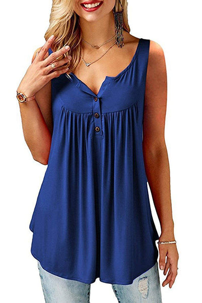 Amoretu Bluse Damen Elegant Ärmellos Tunika V-Ausschnitt T-Shirt Sommer Casual Tank Oberteil Blau L