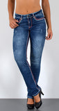 ESRA Damen Jeans Jeanshose Damen Hose Straight Leg Dicke Naht Jeanshosen Damenjeans bis große Größen J755