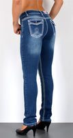 ESRA Damen Jeans Jeanshose Damen Hose Straight Leg Dicke Naht Jeanshosen Damenjeans bis große Größen J755