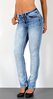 ESRA Damen Jeans Jeanshose Damen Hose Straight Leg Dicke Naht Jeanshosen Damenjeans bis große Größen J755