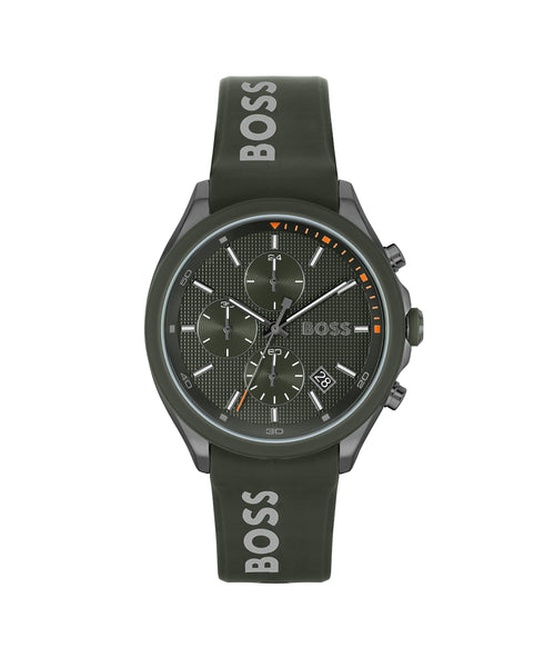 BOSS Chronograph Quarz Uhr für Herren mit Grünes Silikonarmband - 1514060