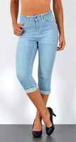 ESRA Damen Capri Hose Damen High Waist Caprihose Damen Dicke Naht Kurze Jeans Hose hoher Bund bis Übergröße J563