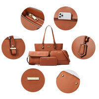 YTL Damen Handtasche Tote Shopper Groß Schultertasche Umhängetasche Geldbörse Kartenhalter Tasche 4-teiliges Set für Büro Schule Einkauf Reise Geschenk Braun