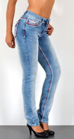 ESRA Damen Jeans Jeanshose Damen Hose Straight Leg Dicke Naht Jeanshosen Damenjeans bis große Größen J755