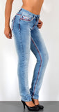 ESRA Damen Jeans Jeanshose Damen Hose Straight Leg Dicke Naht Jeanshosen Damenjeans bis große Größen J755