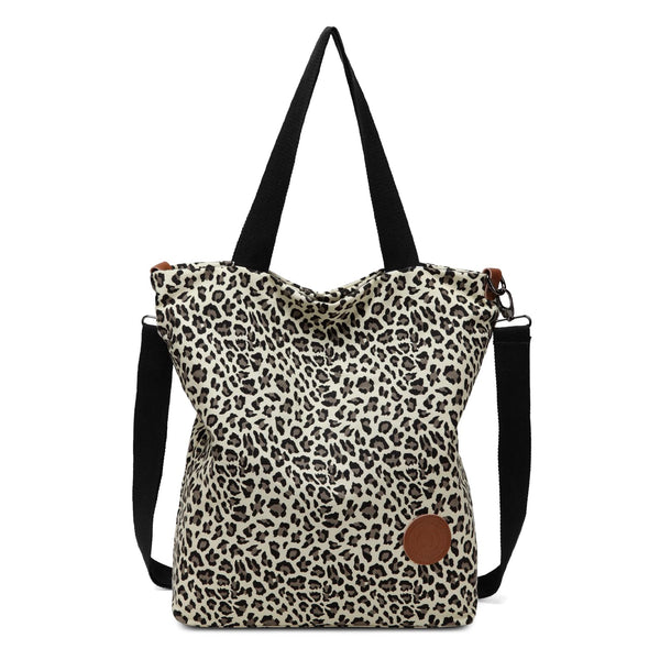 JANSBEN Damen Canvas Handtasche Schultertasche Casual Multifunktionale Umhängetaschen Groß für Arbeit Schule Shopper Lässige täglich (Leopard)