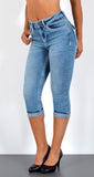 ESRA Damen Capri Hose Damen High Waist Caprihose Damen Dicke Naht Kurze Jeans Hose hoher Bund bis Übergröße J563