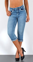 ESRA Damen Capri Hose Damen High Waist Caprihose Damen Dicke Naht Kurze Jeans Hose hoher Bund bis Übergröße J563