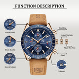 BENYAR Herren Uhren Quarzuhr Fashion Business Sports Wasserdichter Chronograph Geschenk Analoguhr Armbanduhr (Braunblau)