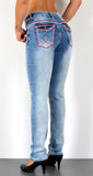 ESRA Damen Jeans Jeanshose Damen Hose Straight Leg Dicke Naht Jeanshosen Damenjeans bis große Größen J755