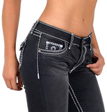 ESRA Damen Jeans Hose Jeanshosen Damen Straight Leg Dicke Naht Kontrastnaht bis Übergröße J540