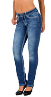 ESRA Damen Jeans Jeanshose Damen Hose Straight Leg Dicke Naht Jeanshosen Damenjeans bis große Größen J755