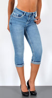 ESRA Damen Capri Hose Damen High Waist Caprihose Damen Dicke Naht Kurze Jeans Hose hoher Bund bis Übergröße J563