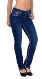 ESRA Damen Jeans Jeanshose Damen Hose Straight Leg Dicke Naht Jeanshosen Damenjeans bis große Größen J755