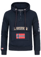 Geographical Norway Gymclass Men - Hoodie herren mit Kapuze Zip Tasche Känguru Mann - Pullover Sweatshirt Warm Langarm - Hoody Männer Jungen Frühling Sommer Herbst Winter (Marineblau L)