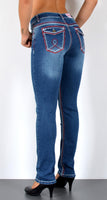 ESRA Damen Jeans Jeanshose Damen Hose Straight Leg Dicke Naht Jeanshosen Damenjeans bis große Größen J755