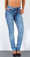 ESRA Damen Jeans Jeanshose Damen Hose Straight Leg Dicke Naht Jeanshosen Damenjeans bis große Größen J755