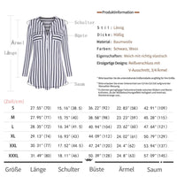 Siddhe Damen 3/4 Ärme Bluse V-Ausschnitt Longbluse Reißverschluss Tunika Oberteile Tops A-Linie T-Shirt Gestreifte Arbeit Hemd Langarmshirts Weiß Streifen, S