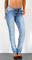 ESRA Damen Jeans Jeanshose Damen Hose Straight Leg Dicke Naht Jeanshosen Damenjeans bis große Größen J755