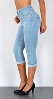 ESRA Damen Capri Hose Damen High Waist Caprihose Damen Dicke Naht Kurze Jeans Hose hoher Bund bis Übergröße J563