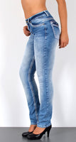ESRA Damen Jeans Jeanshose Damen Hose Straight Leg Dicke Naht Jeanshosen Damenjeans bis große Größen J755