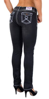 ESRA Damen Jeans Hose Jeanshosen Damen Straight Leg Dicke Naht Kontrastnaht bis Übergröße J540