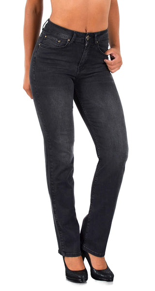 ESRA Damen Jeans Hose Damen Jeanshose gerader Schnitt Straight-Fit Jeans Damen High Waist bis Übergröße Große Größen G600