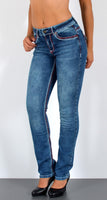 ESRA Damen Jeans Jeanshose Damen Hose Straight Leg Dicke Naht Jeanshosen Damenjeans bis große Größen J755