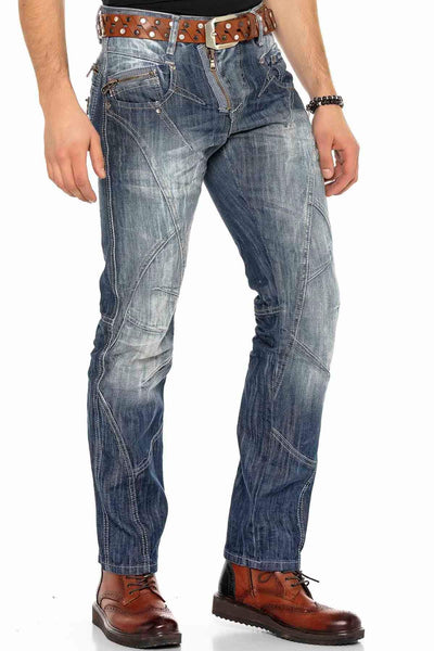 Cipo and Baxx Herren Regular Fit Jeans Hose Straight Jeanshosen Blau Denim Tiefer Bund Designer Stylisch Sportlich W31 L34 Blau