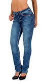 ESRA Damen Jeans Jeanshose Damen Hose Straight Leg Dicke Naht Jeanshosen Damenjeans bis große Größen J755