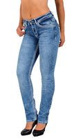 ESRA Damen Jeans Jeanshose Damen Hose Straight Leg Dicke Naht Jeanshosen Damenjeans bis große Größen J755