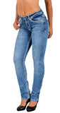 ESRA Damen Jeans Jeanshose Damen Hose Straight Leg Dicke Naht Jeanshosen Damenjeans bis große Größen J755