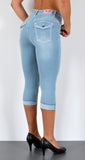 ESRA Damen Capri Hose Damen High Waist Caprihose Damen Dicke Naht Kurze Jeans Hose hoher Bund bis Übergröße J563