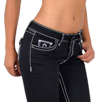 ESRA Damen Jeans Hose Jeanshosen Damen Straight Leg Dicke Naht Kontrastnaht bis Übergröße J540